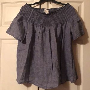 100% Linen Chambray Blue Off-Shoulder Blouse